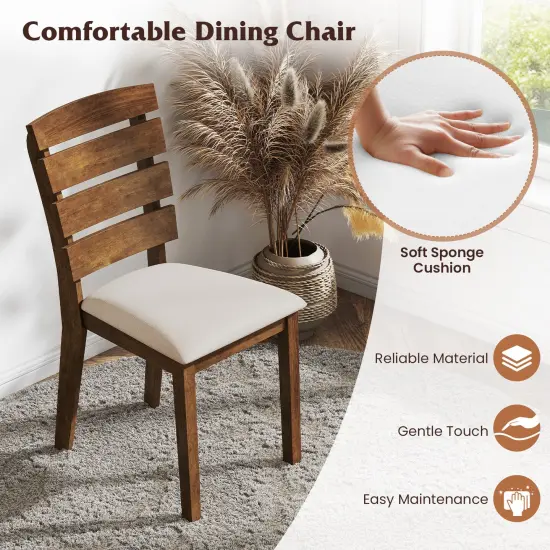 Natural Rubber Wood Fabric Dining Chairs Set of 2 with Cushioned Seats {3}