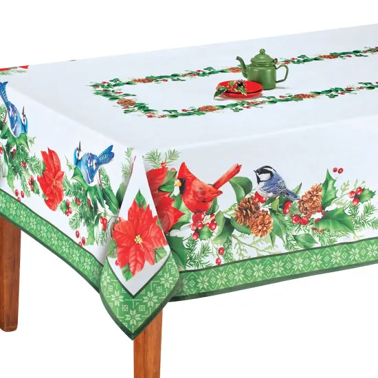 Collections Etc Birds Poinsettia Tablecloth {2}