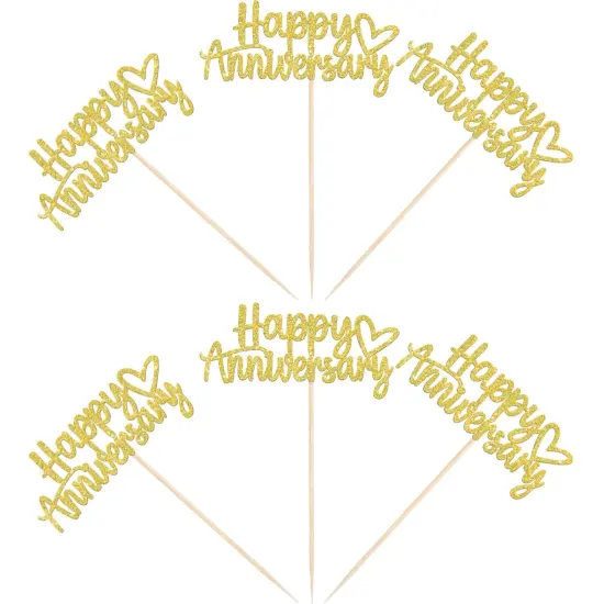 24 PCS Happy Anniversary Cupcake Toppers - Gold {3}
