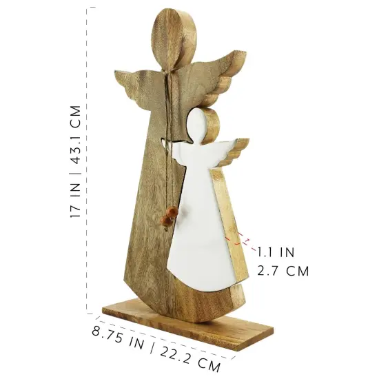 Wood Enamel Nesting Angel Statue Farmhouse Christmas Figurine {6}