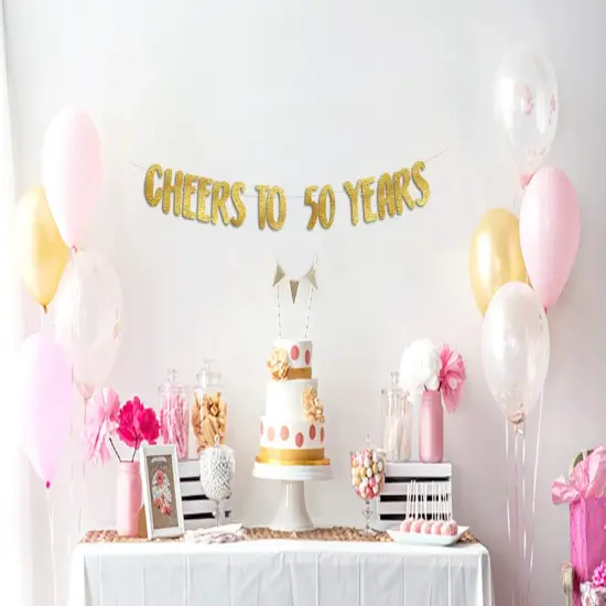 Cheers to 50 Years Gold Glitter Banner {2}