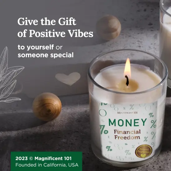 Magnificent 101 Set of 3 Long-Lasting Money Financial Freedom Smudge Candles | 3.5 Oz Each - 42 Hour Burn | Made of Soy Wax, Sage Herbs for House Energy Cleansing & Manifestation Multicolor {6}
