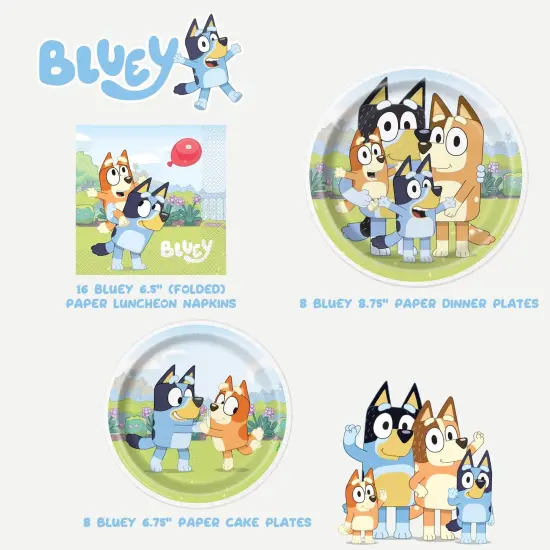 Bluey Birthday Party Supplies Bundle with Bluey Dinner Plates, Bluey Cake Plates, Bluey Napkins, and Bluey Table Cover - Serves 16 {2}