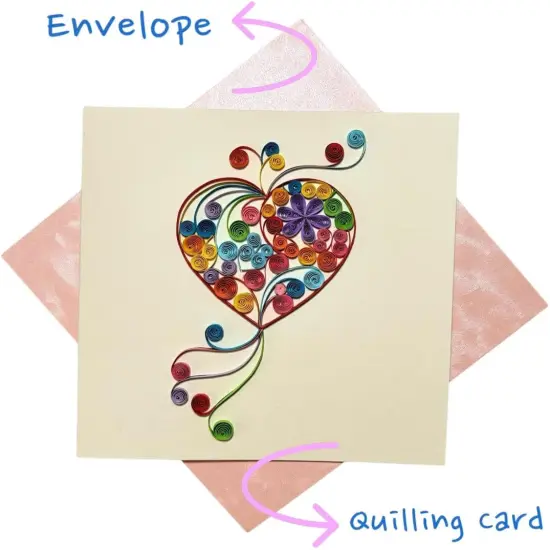 Handcrafted 3D Quilling Card Colorful Heart Design Greeting Card for Love, Valentine's Day, Anniversary, Mother's Day, Father's Day, Blank Inside, Ready to Gift, Includes Envelope {3}