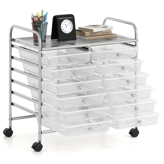 12 Removable Drawers Rolling Storage Cart with 4 Universal Wheels and Metal Frame Transparent {4}