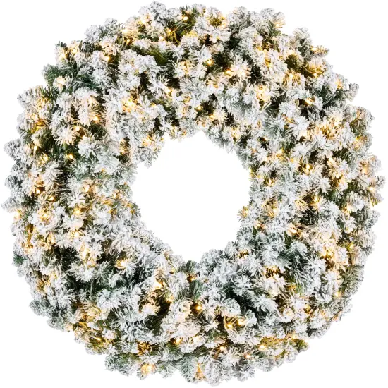 Best Choice Products Artificial Pre-Lit Flocked Fir Christmas Wreath Decoration w/ 2-in-1 LED Lights {1}