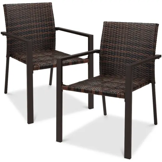 Best Choice Products Set of 2 Wicker Chairs, Stackable Outdoor Dining Furniture w/ Armrests Taupe {7}