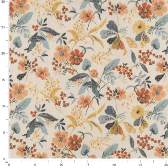 Aqua - Aqua & Teal,Orange & Rust Floral Upholstery Fabric 54 Inches" {4}