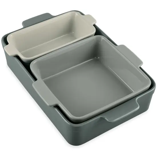 Best Choice Products Ceramic Bakeware Set of 3 Casserole, Loaf, and Square Dishes w/ Handles French Gray {1}