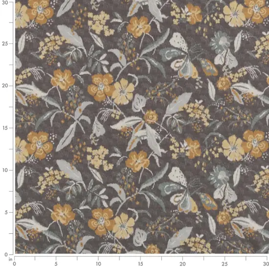 Charcoal - Gold & Yellow,Grey & Silver Floral Upholstery Fabric 54 Inches" {4}