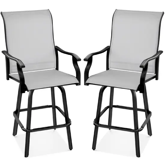 Best Choice Products Set of 2 Outdoor Swivel Bar Stools, Patio Barstool Chairs w/ 360 Rotation, All-Weather Mesh Gray {1}