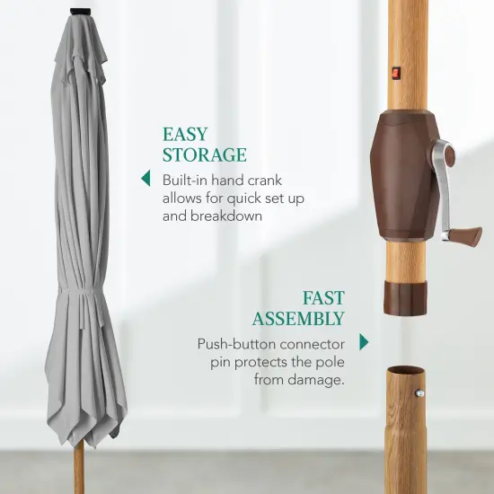 Best Choice Products 9ft Deep Square Solar LED Lighted Patio Umbrella w/ Faux Wood Texture, UV-Resistant Fog Gray {4}