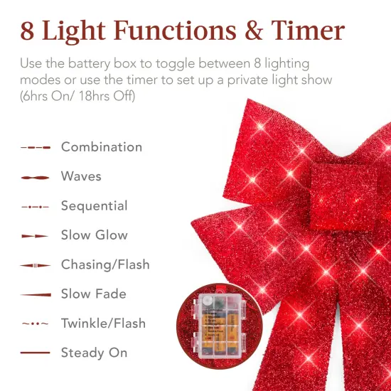 Best Choice Products Set of 3 Pre-Lit Christmas Bows, Indoor/Outdoor LED Holiday D&eacute;cor w/ 8 Light Functions Red {3}