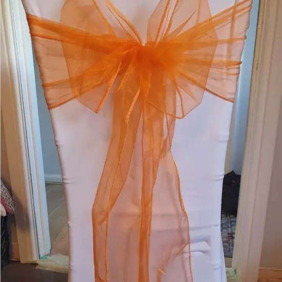 10 Pieces Angle End Organza Chair Sashes 12 by 116 inches Tangerine {3}
