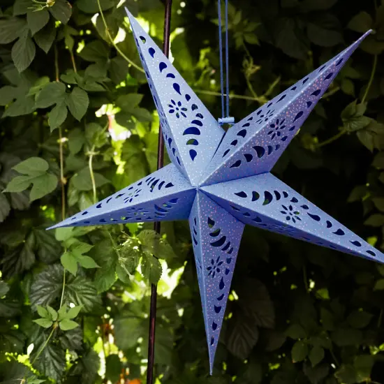 In the Breeze 9177 &mdash; Blue Paper Star Lantern &mdash; Hanging Party and Home D&eacute;cor with Painted Gold Accents &mdash; Handmade, Dyed Paper {4}