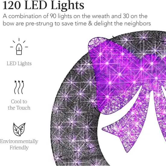 36in Pre-Lit Outdoor Halloween Wreath w/ 120 Lights, Bow {3}