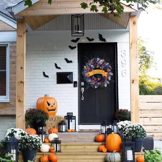 22 Inch Glitter Pumpkin Spider Wreath {3}