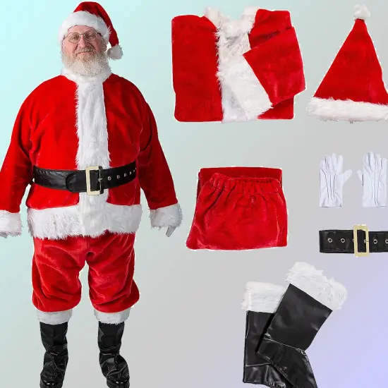Men&rsquo;s Santa Premium Plush Costume Jacket Pants Hat Gloves Size XL 50-54 Inch {5}