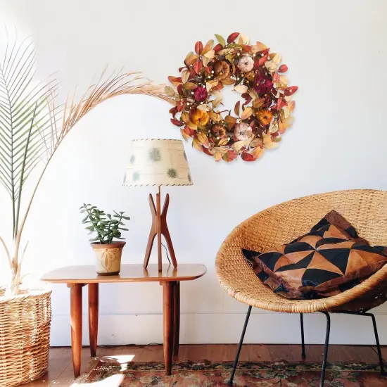 24 Inch Fall Velvet Pumpkin Wreath with Berries for Front Door {4}