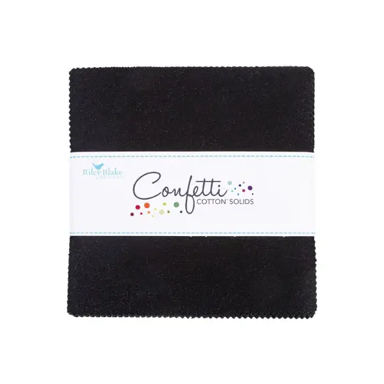 Confetti Cotton 5" Square Pack (Charm Pack / 5" Stacker) in Pitch Black byfor Riley Blake (5-120-PITCHBLACK-42) {1}
