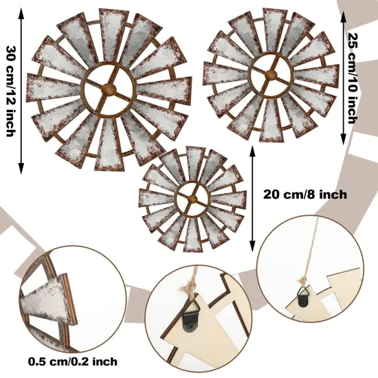 Yookeer 3 Pcs Wood Windmill Wall Decor Farmhouse Wall Decor Hanging Decoration Wooden Windmill Kitchen Decor Rustic Wall Decor Living Room Sculpture Art for Bedroom Nursery Home Decor(Farmhouse) {6}