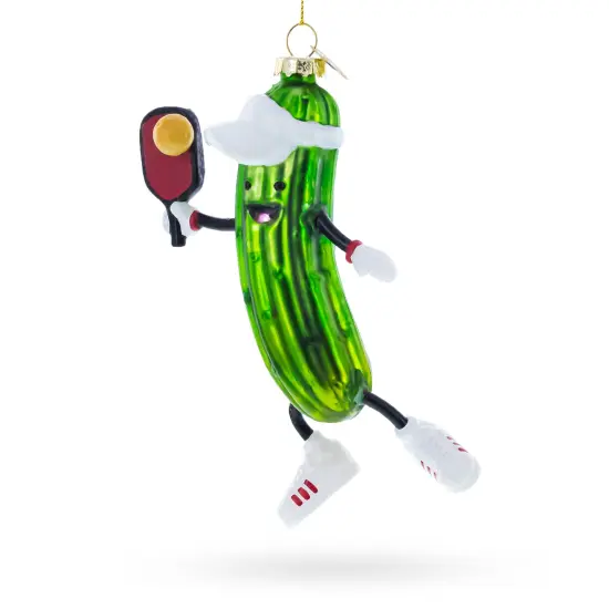 Pickle-Themed Pickleball Glass Christmas Ornament {1}