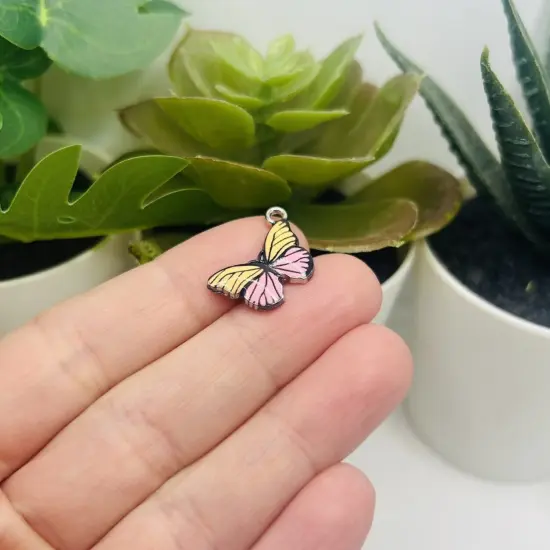 1, 4, 20 or 50 Pieces: Yellow and Pink Striped Butterfly Charms {2}