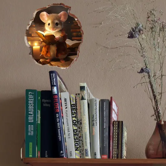 2x Mouse Hole 3D Wall Stickers-Mouse Reading Book,Mouse Hole Decal, Mouse Wall Decal,Handmade Wall Clings,Mouse Wall Stickers & Murals,Wall Decor For Home, Kids Room,Gift Idea {5}