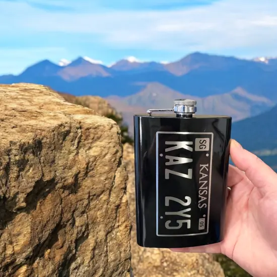 8oz BLACK Kansas License Plate Flask {5}