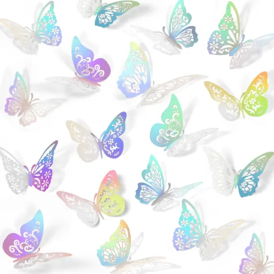 60 Pcs Butterfly Decorations, 3 Sizes 5 Styles, 3D Butterfly Cake Party Decorations, Butterfly Wall Decor, Butterflies for Crafts, Cake Decorating, Wall Stickers Room Decor (Laser Silver) {1}