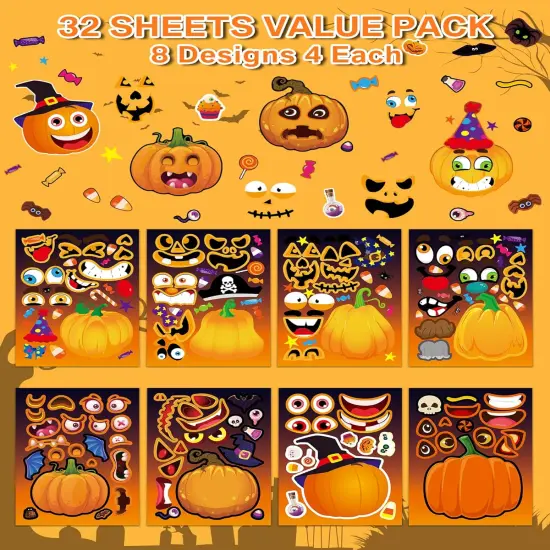 32 Pumpkin Make-A-Face Stickers {2}