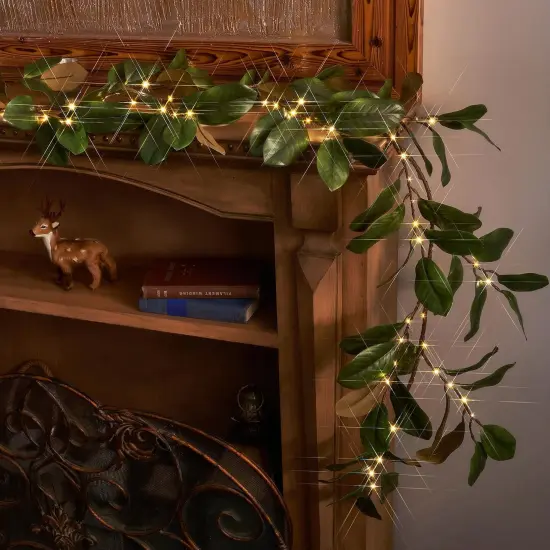 Lighted Magnolia Garland Timer 6FT 80 LED {6}