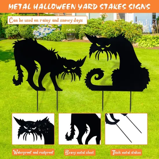 Set of 2 Metal Scary Angry Cat Silhouette Decor for Outdoor Lawn Garden Yard Decoration {2}
