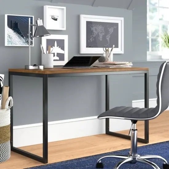 Modern Wood Top Desk with Heavy Duty Steel Frame Perfect for Home Office and Study Use Black {5}