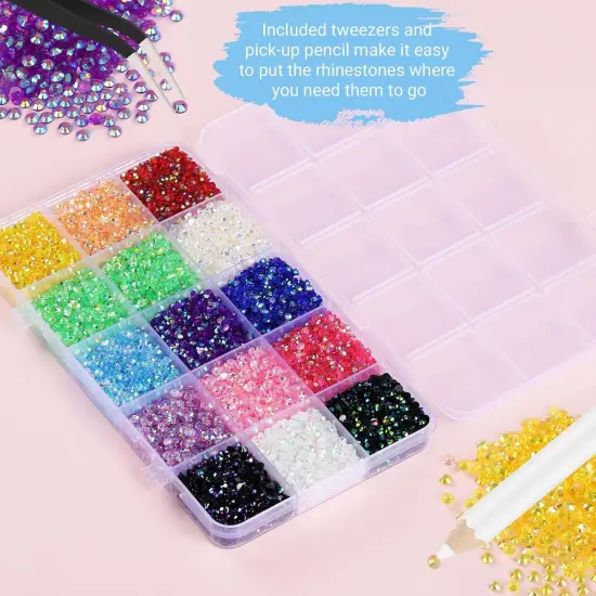 18000Pcs 3mm Flat Back Resin Rhinestones with 3Pcs B7000 Glue and Tweezer - 15 Colors {2}