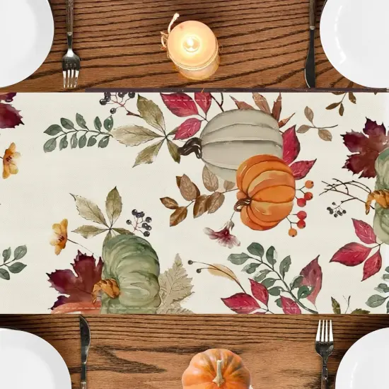 Fall Table Runner,Orange Sage Pumpkin Table Runners 72 Inches Long, 13"x72" {4}
