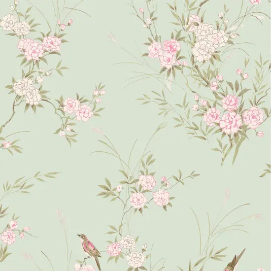 Rachel Ashwell Bird Chinoiserie Green Wallpaper {2}
