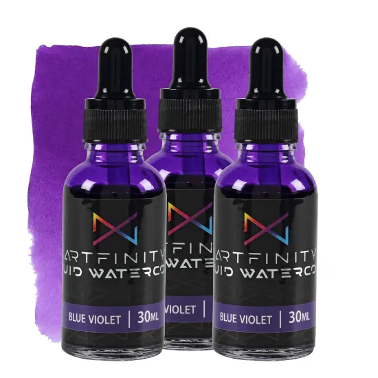 Artfinity Liquid Watercolor Paint 30 ml Bottle - 3 Pack, Blue Violet - Vibrant Dye-Based Liquid Watercolor w/ Glass Pipette, Fast-Drying, Fine Art Paint for Calligraphy, Airbrushing & Traditional Art {1}