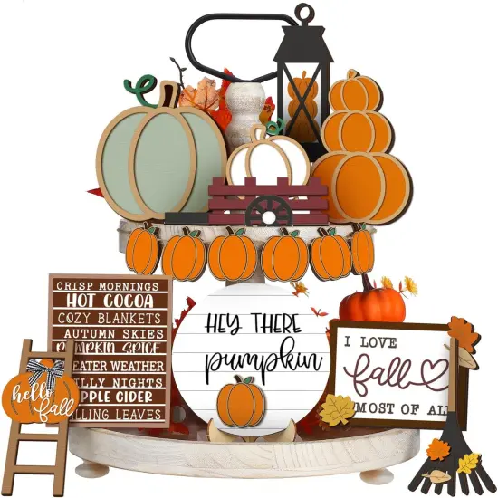 1 Set Fall Tiered Tray Decor Set - Rustic Style {1}