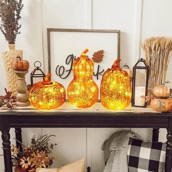 3 Glass Pumpkin with LED Lights Decor {3}
