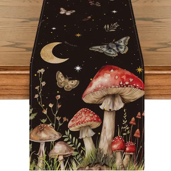 Mushroom Moon and Moth Fall Table Runner,13x72 Inch {1}