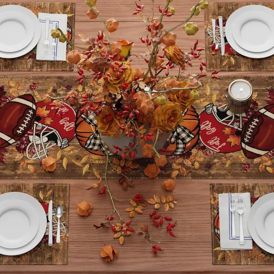 Fall Football Pumpkin Wood Table Runner Table Decoration, 13x72 Inch {4}