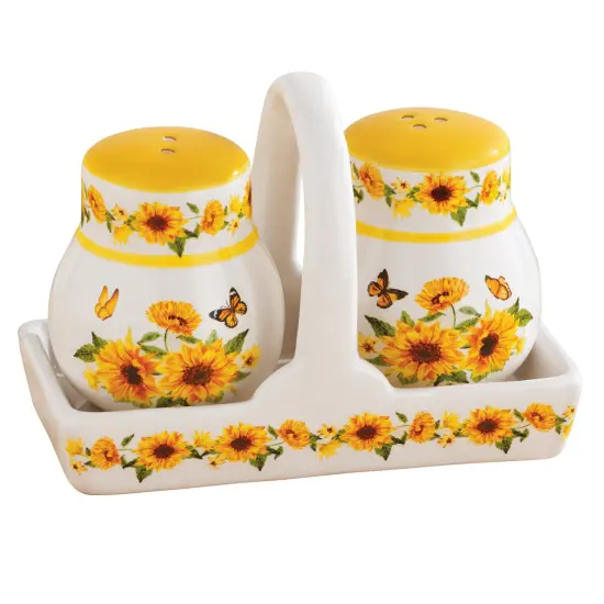 Collections Etc Hand-Painted Sunflower Salt & Pepper Shakers with Basket {2}
