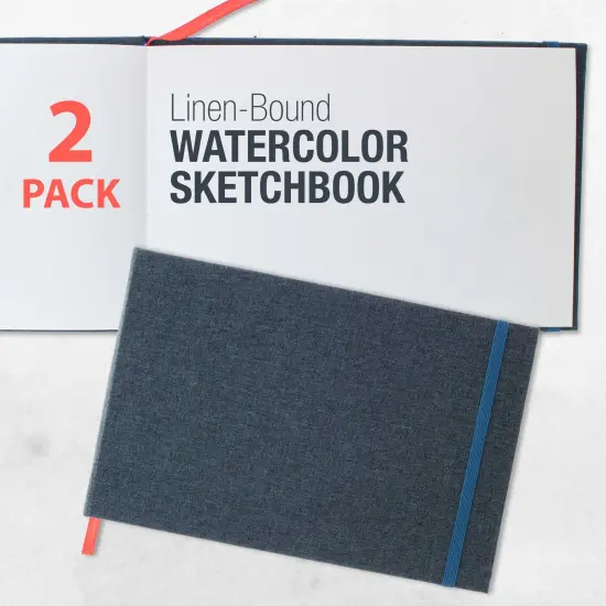 5.5" x 8.5" Watercolor Book (2 Pack, 76 Sheets Each) - 110lb (230 GSM) Linen-Bound Hardcover Artist Paper Pads - Acid-Free Cold-Pressed Watercolor Paper Pad Mixed Media {2}