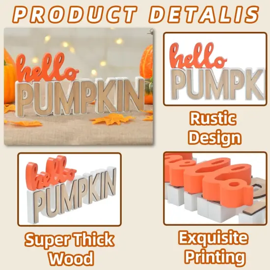 2PCs Wooden Pumpkin Blocks for Fall Decor {2}