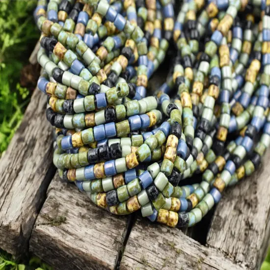 6/0 Aged Denim Turquoise Picasso Tube Seed Bead Mix (20" Strand) {1}