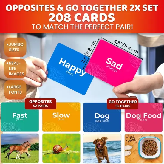 208 Vocabulary Flash Cards Set | Go Together & Opposites Matching Card Game {2}