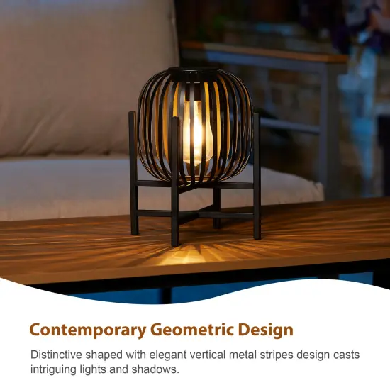 Set of 2/4 Black Metal Stripes Solar Powered Edison Bulb Outdoor Lantern with Stand {9}