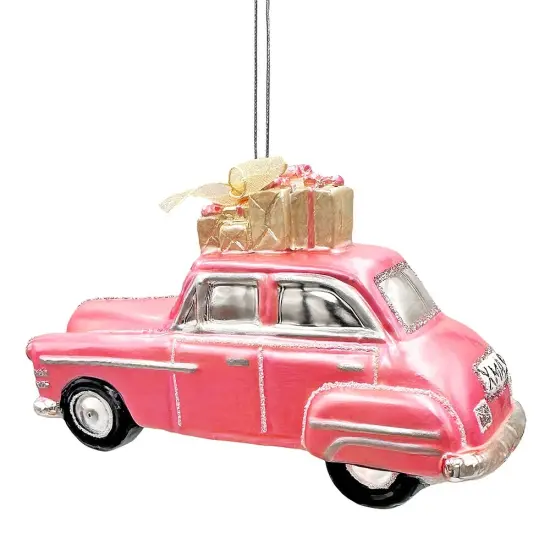 Nostalgic Pink Car Glass Christmas Ornament, Vintage Classic Tree Decor {5}