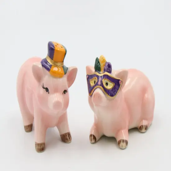 Ceramic Mardi Gras Pigs Salt And Pepper Shakers, Home D&eacute;cor, Gift for Her, Gift for Mom, Kitchen D&eacute;cor, Farmhouse D&eacute;cor {3}